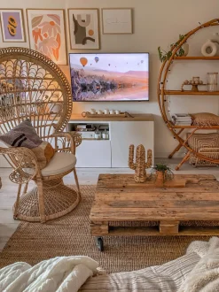 Pfauensessel Rattan / Baumwolle Naturlich Emmanuelle
