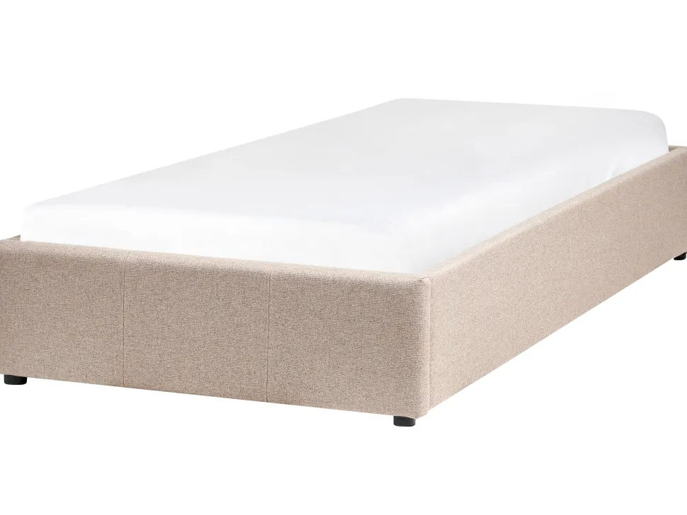 Polsterbett Beige Mit Bettkasten Hochklappbar 90 X 200 Cm Dinan