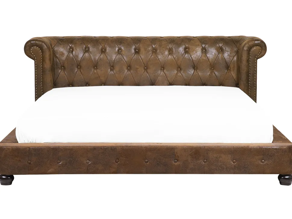 Polsterbett Lederoptik Braun Lattenrost 180 X 200 Cm Cavaillon