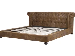 Polsterbett Lederoptik Braun Lattenrost 180 X 200 Cm Cavaillon