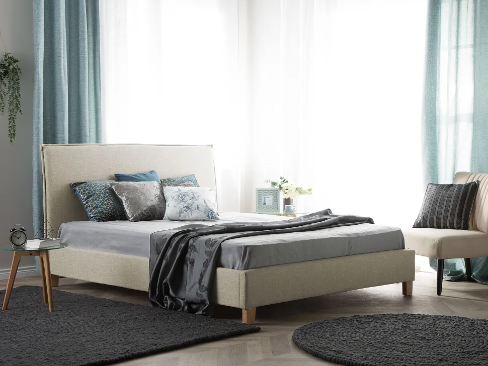 Polsterbett Leinenoptik Beige Lattenrost 180 X 200 Cm Sennez