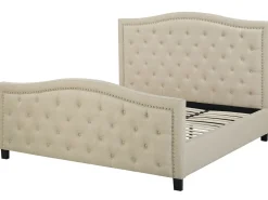 Polsterbett Leinenoptik Beige Lattenrost 180 X 200 Cm Aurel