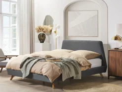 Polsterbett Leinenoptik Grau Lattenrost 180 X 200 Cm Vienne
