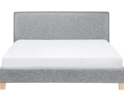 Polsterbett Leinenoptik Grau Lattenrost 180 X 200 Cm Sennez