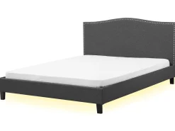 Polsterbett Leinenoptik Grau 180 X 200 Cm Mit Led-Beleuchtung Weis Montpellier