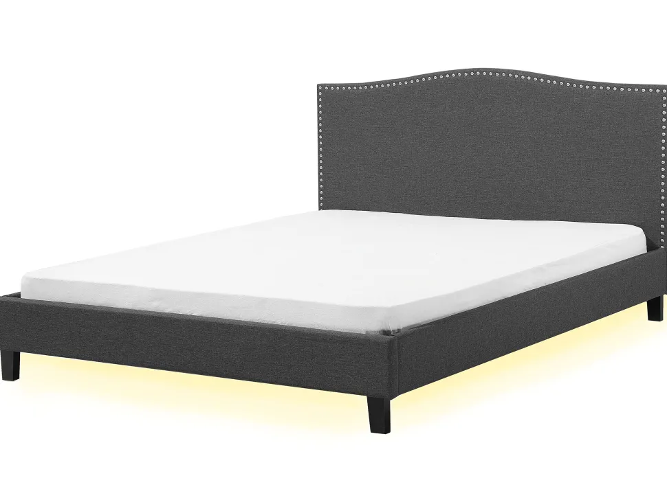Polsterbett Leinenoptik Grau 180 X 200 Cm Mit Led-Beleuchtung Weis Montpellier