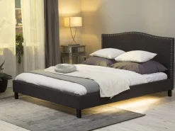 Polsterbett Leinenoptik Grau 180 X 200 Cm Mit Led-Beleuchtung Weis Montpellier