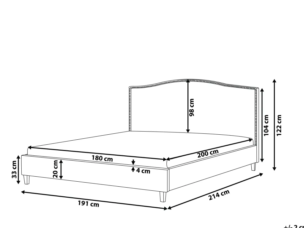Polsterbett Leinenoptik Grau 180 X 200 Cm Mit Led-Beleuchtung Weis Montpellier