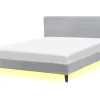 Polsterbett Leinenoptik Hellgrau Mit Led-Beleuchtung Weis 160 X 200 Cm Fitou