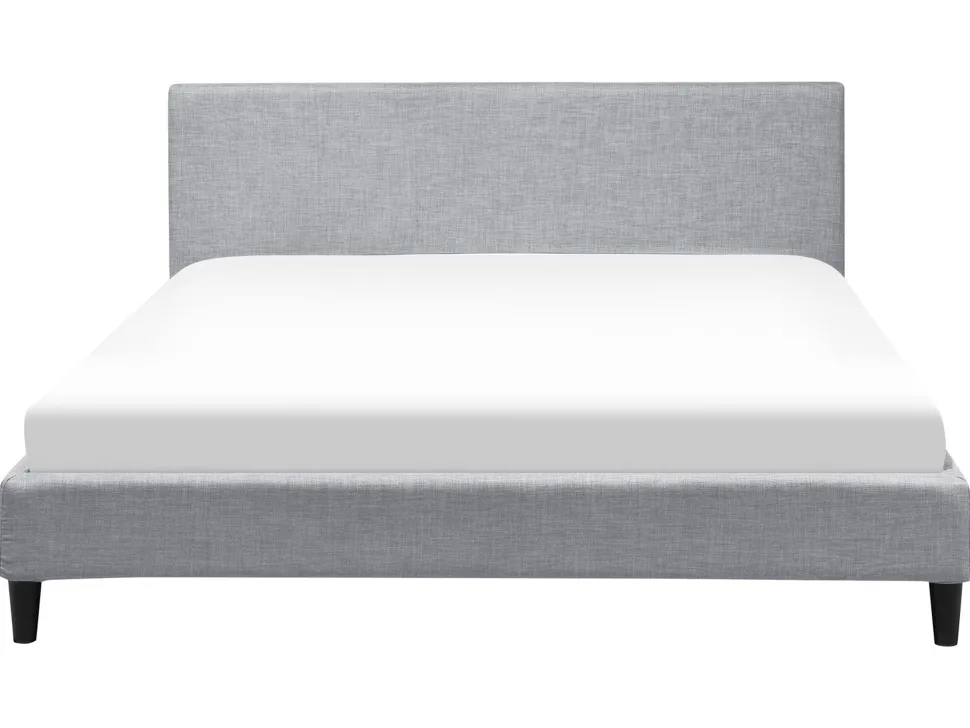 Polsterbett Leinenoptik Hellgrau Mit Led-Beleuchtung Weis 160 X 200 Cm Fitou