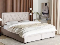 Polsterbett Samtstoff Beige Mit Bettkasten 180 X 200 Cm Lievin