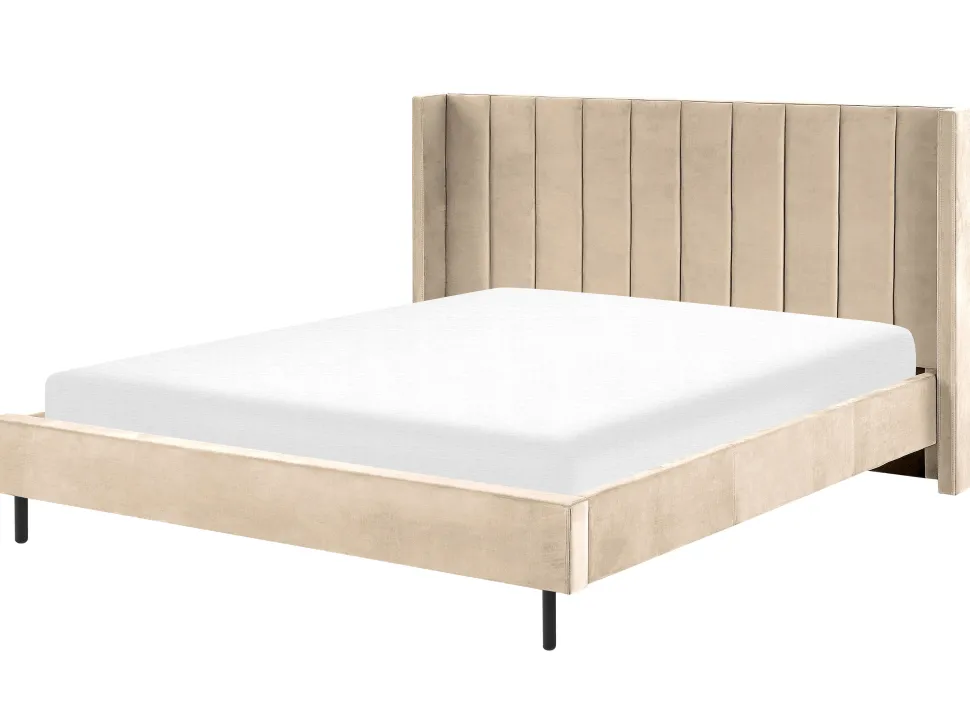 Polsterbett Samtstoff Beige Lattenrost 180 X 200 Cm Villette