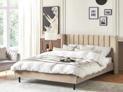 Polsterbett Samtstoff Beige Lattenrost 180 X 200 Cm Villette