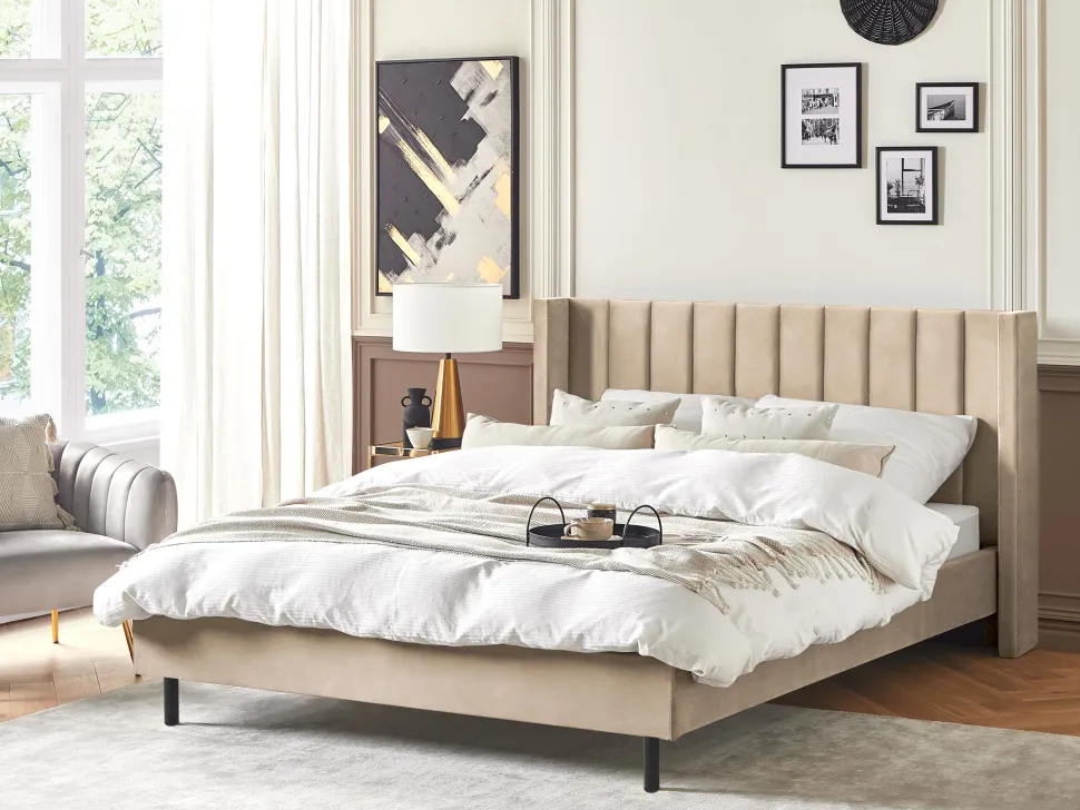 Polsterbett Samtstoff Beige Lattenrost 180 X 200 Cm Villette