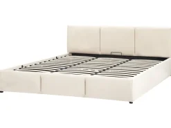 Polsterbett Samtstoff Hellbeige Mit Bettkasten Hochklappbar 180 X 200 Cm Bousse