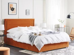 Polsterbett Samtstoff Orange Mit Stauraum 140 X 200 Cm Rouen
