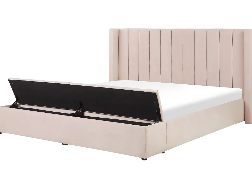 Polsterbett Samtstoff Pastellrosa Mit Stauraum 180 X 200 Cm Noyers