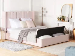 Polsterbett Samtstoff Pastellrosa Mit Stauraum 180 X 200 Cm Noyers