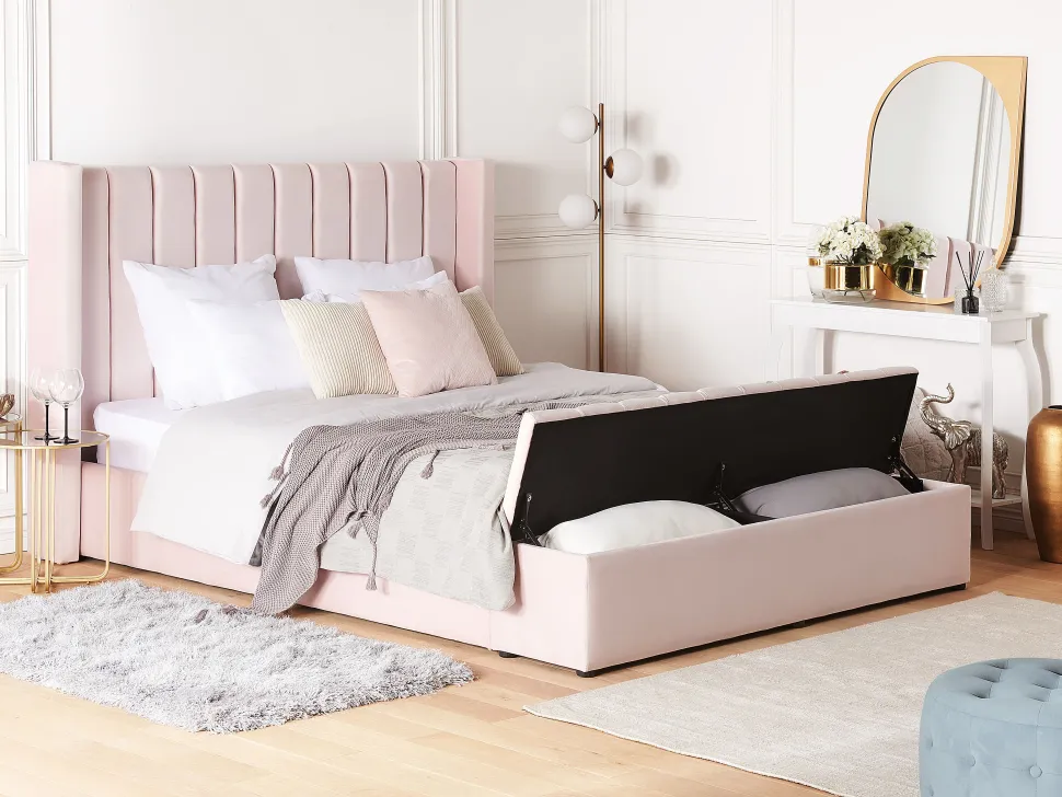 Polsterbett Samtstoff Pastellrosa Mit Stauraum 180 X 200 Cm Noyers