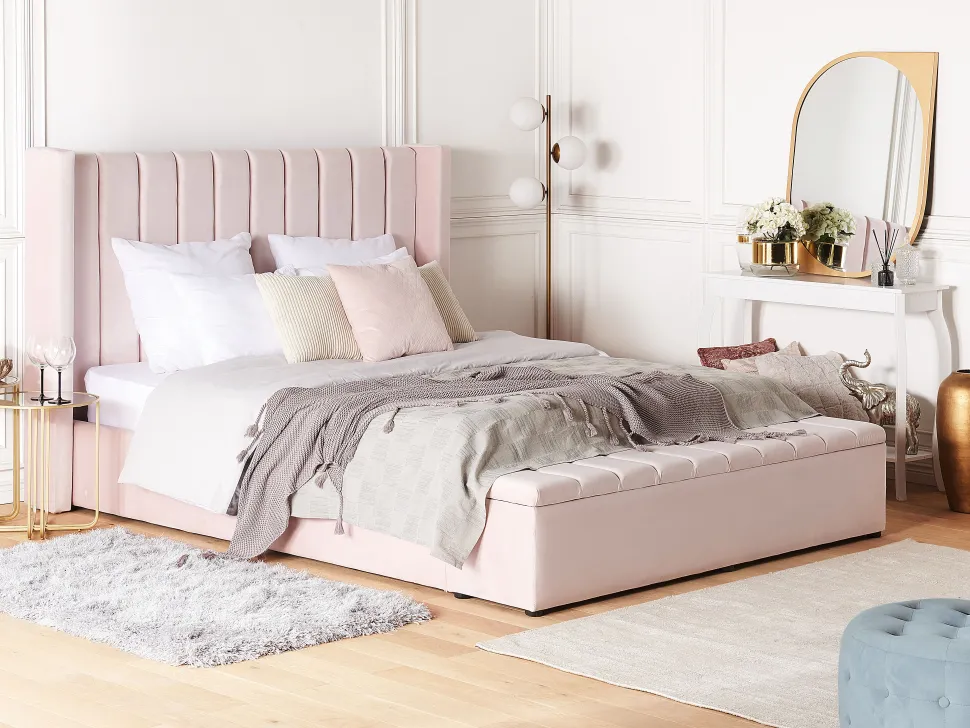 Polsterbett Samtstoff Pastellrosa Mit Stauraum 180 X 200 Cm Noyers