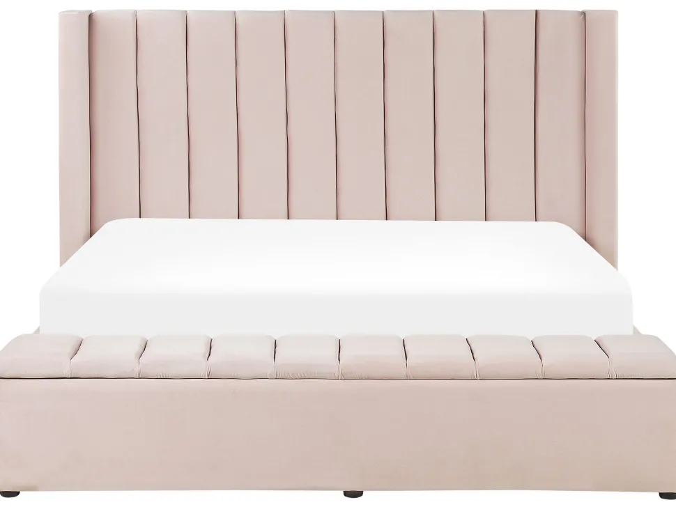 Polsterbett Samtstoff Pastellrosa Mit Stauraum 180 X 200 Cm Noyers