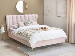 Polsterbett Samtstoff Rosa Mit Usb-Anschluss 140 X 200 Cm Miribel