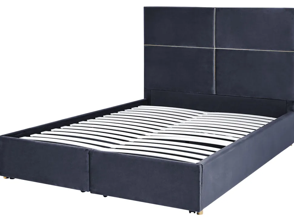 Polsterbett Samtstoff Schwarz Mit Stauraum 140 X 200 Cm Vernoyes