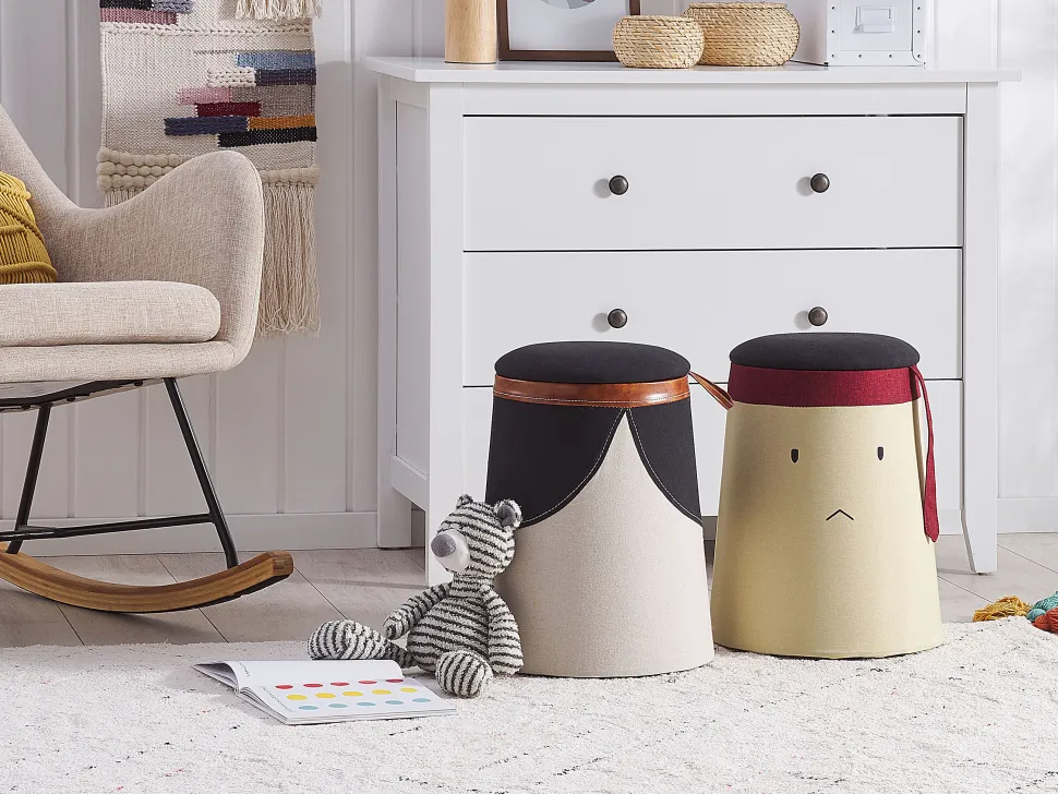 Pouf Mit Stauraum Beige 33 Cm Rund Fur Kinder Apache