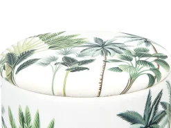 Pouf Mit Stauraum Samtstoff Weis / Grun Pflanzenmuster 38 Cm Harrison