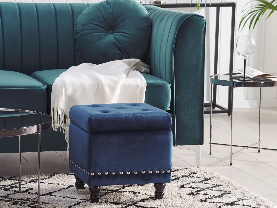 Pouf Samtstoff Mit Stauraum Dunkelblau Loretto