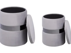 Pouf Samtstoff Mit Stauraum Hellgrau 2Er Set Doris