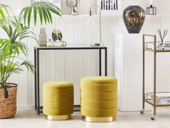 Pouf Samtstoff Mit Stauraum Senfgelb 2Er Set Garland