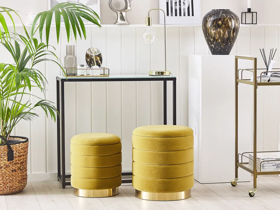 Pouf Samtstoff Mit Stauraum Senfgelb 2Er Set Garland