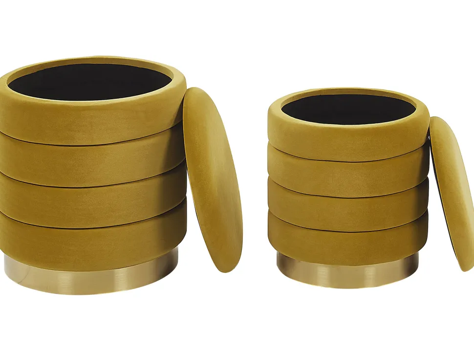 Pouf Samtstoff Mit Stauraum Senfgelb 2Er Set Garland