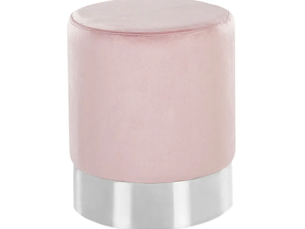Pouf Samtstoff Rosa / Silber 36 Cm Rund Brigitte