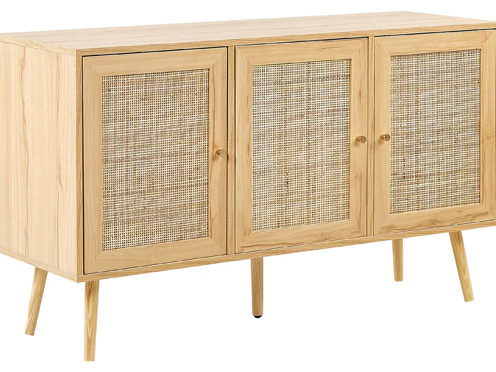 Rattan 3 Turen Sideboard Helles Holz Perote