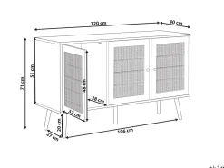 Rattan 3 Turen Sideboard Helles Holz Perote