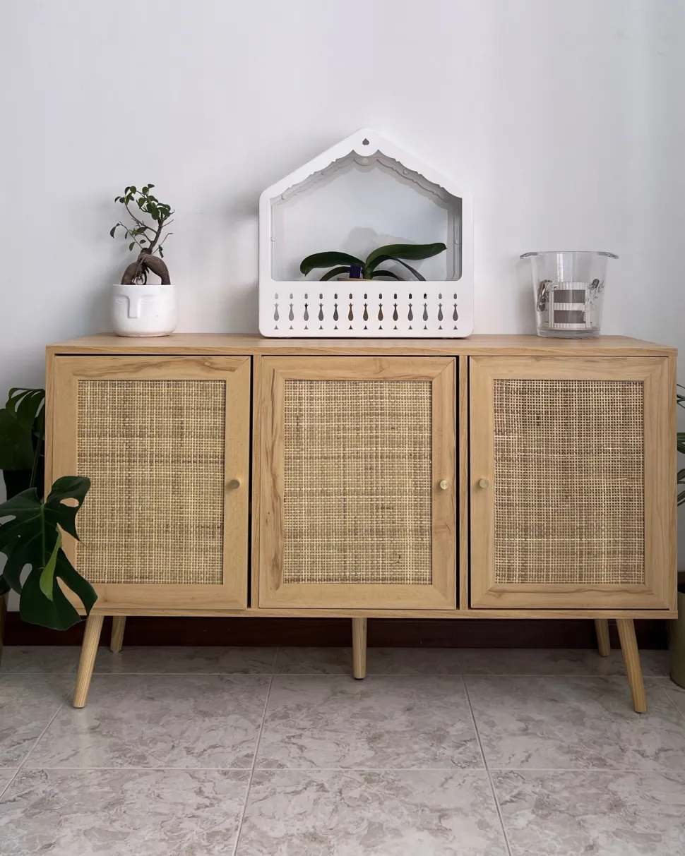 Rattan 3 Turen Sideboard Helles Holz Perote