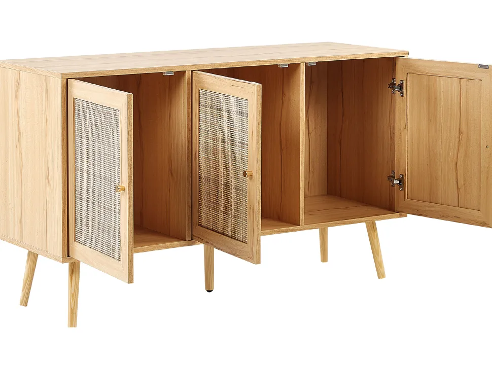 Rattan 3 Turen Sideboard Helles Holz Perote