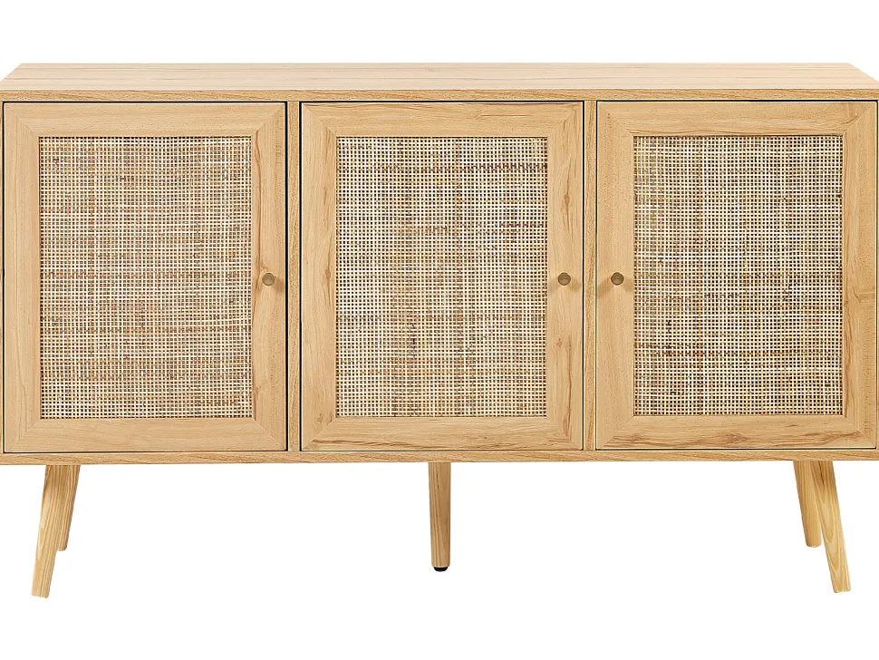 Rattan 3 Turen Sideboard Helles Holz Perote