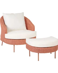 Rattansessel Mit Ottomane Pe Rosa Arcille