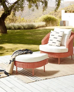 Rattansessel Mit Ottomane Pe Rosa Arcille