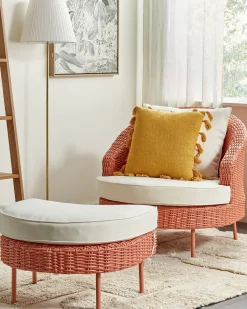 Rattansessel Mit Ottomane Pe Rosa Arcille