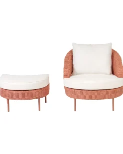 Rattansessel Mit Ottomane Pe Rosa Arcille