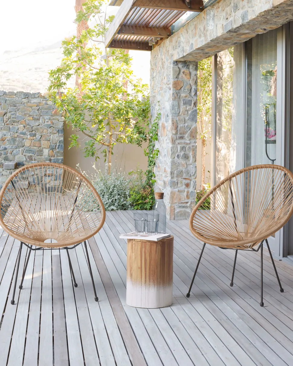Rattanstuhl Kunststoff Naturlich 2Er Set O 70 Cm Acapulco Ii