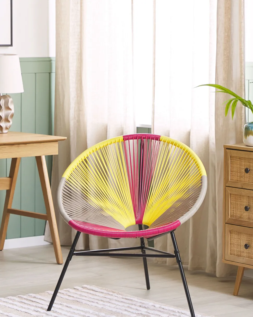 Rattanstuhl Kunststoff Rosa / Gelb / Beige O 76 Cm Acapulco