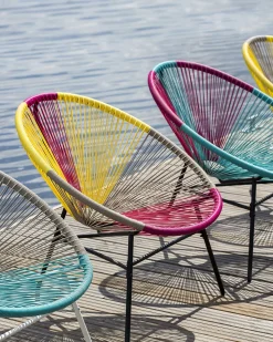 Rattanstuhl Kunststoff Rosa / Gelb / Beige O 76 Cm Acapulco