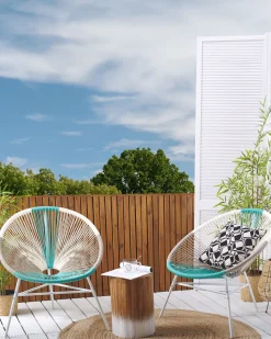 Rattanstuhl Kunststoff Weis / Beige / Turkis 2Er Set O 76 Cm Acapulco