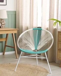 Rattanstuhl Kunststoff Weis / Beige / Turkis O 76 Cm Acapulco