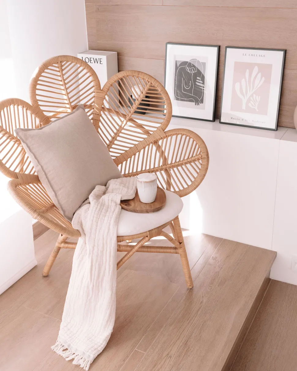 Rattanstuhl Naturlich Auflage Beige Pfauform Florentine